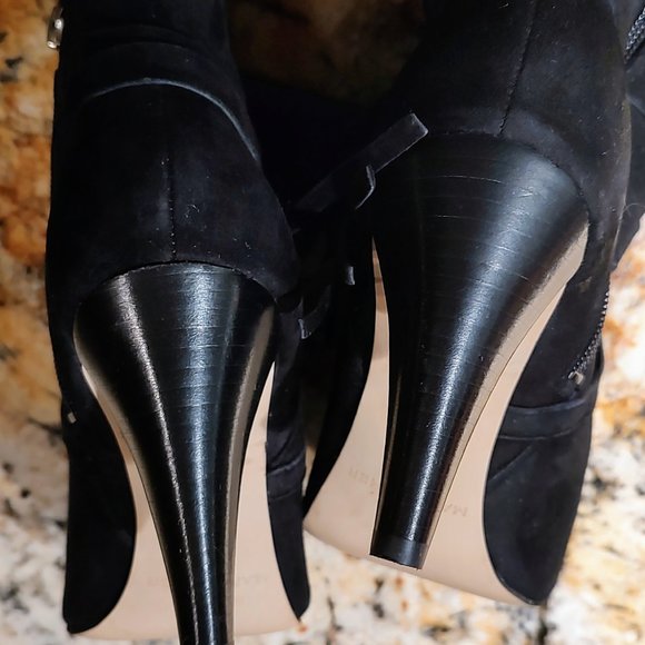 Women's Marc Fisher Frenchy black leather/ suede booties SZ 6.5M 3 3/4" heel PO - Picture 9 of 16